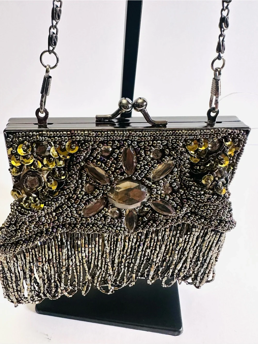 Olive green Mary Frances INSPIRED Mini Kiss Lock Beaded Evening Bag NWOT